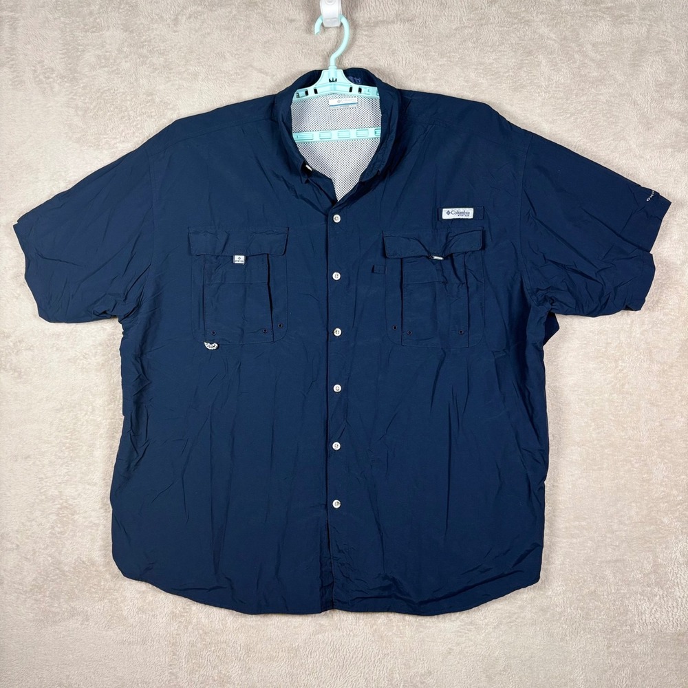 Columbia Fishing Shirt Mens 3X Navy Bahama II PFG Short Sleeve Button Up